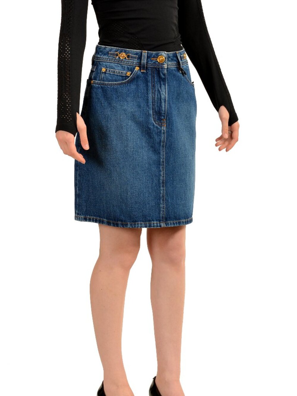 Versace Women's Medium Blue Denim A-Line Mini Skirt US M IT 42 - Picture 2 of 5